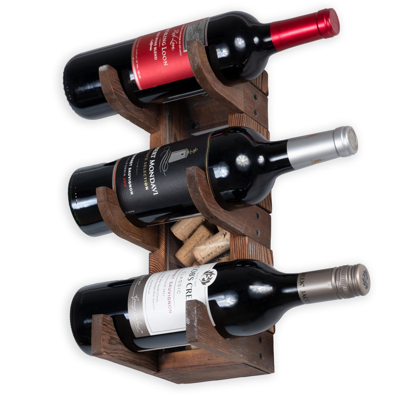 Lark Manor Diodorus 3 Bottle Solid Wood Wine Bottle Rack in Walnut